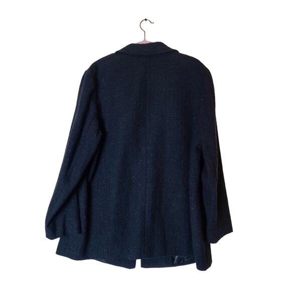 Talbots Plus Grosgrain Ribbon Trim Tweed Preppy Blazer Jacket Black 16W Academia - Picture 4 of 14